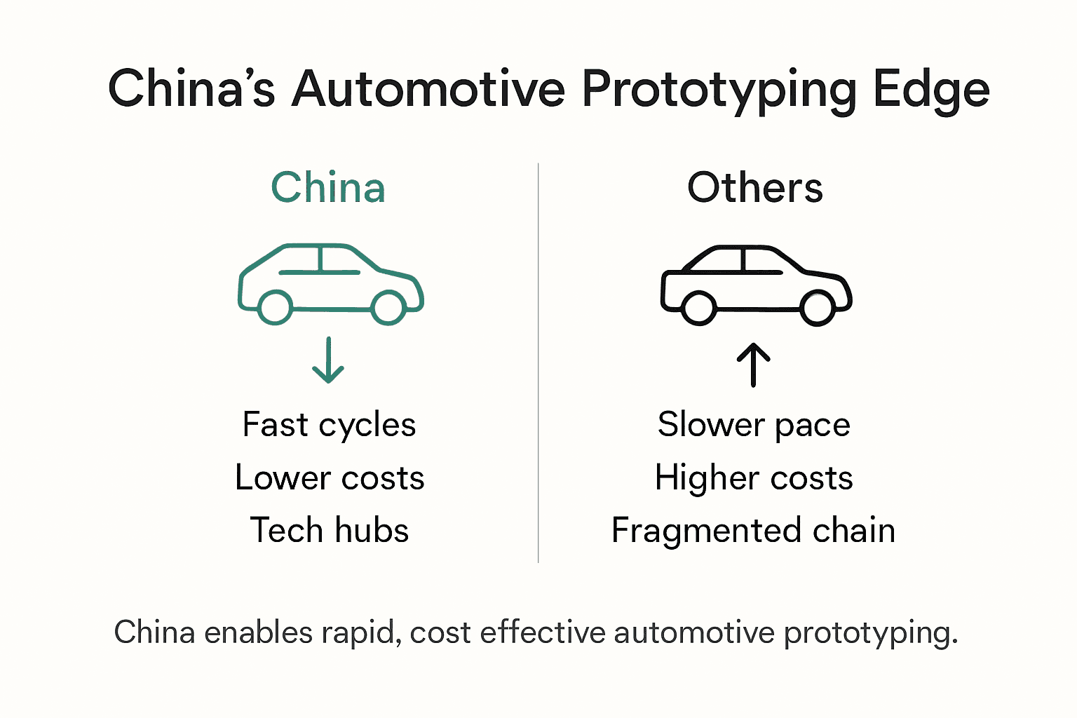 Infographic comparing China automotive prototyping benefits