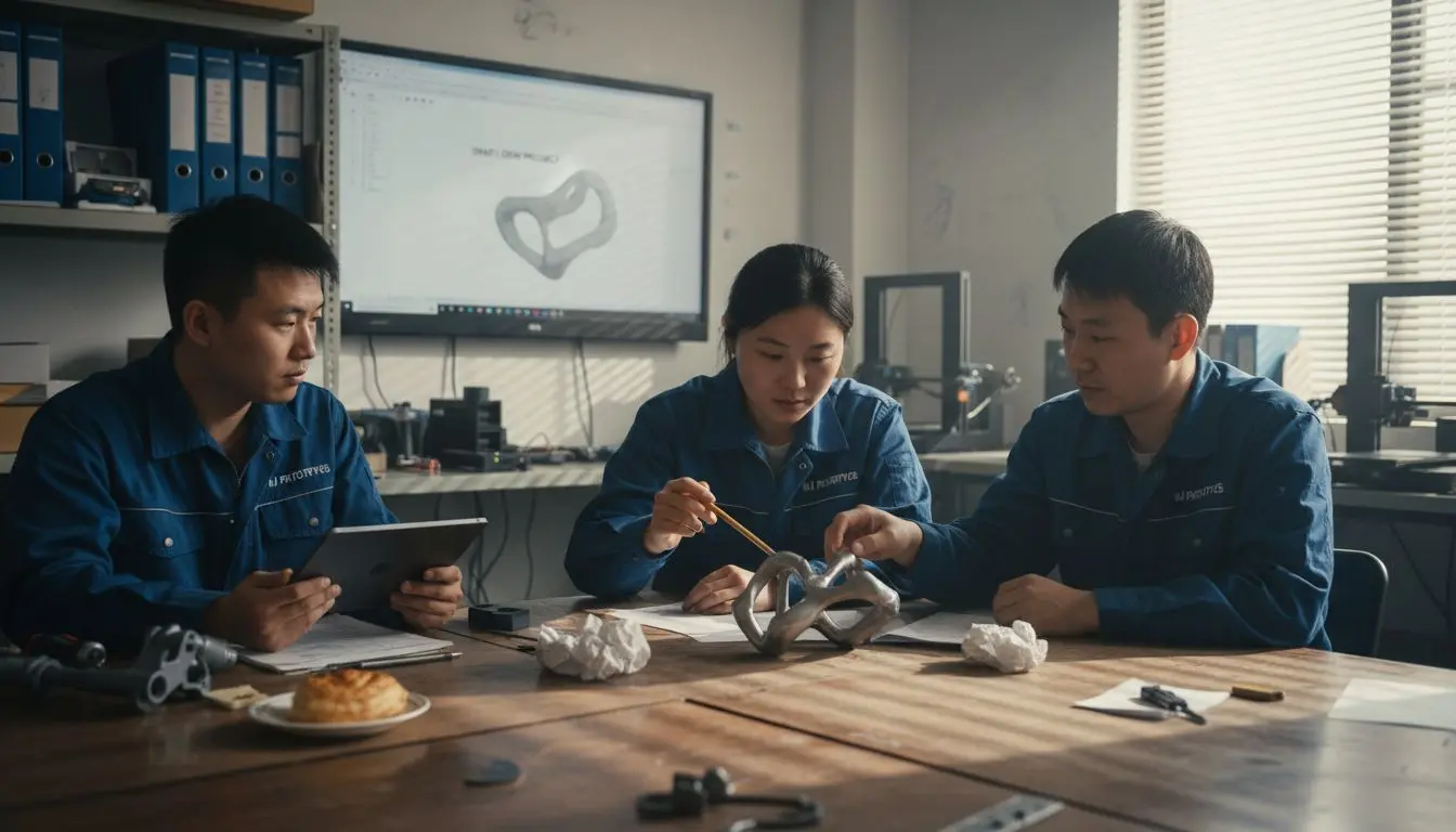 Chinese engineers discussing OEM prototype design