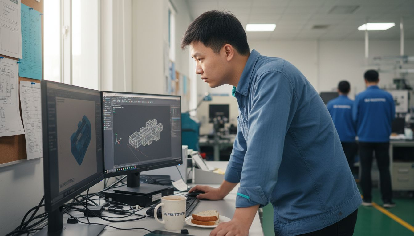 Engineer designing part on CAD software