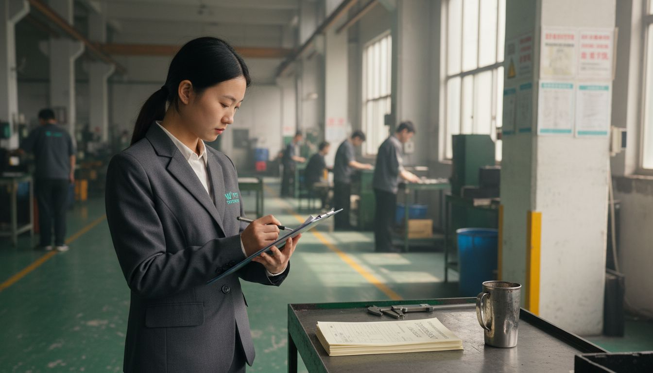 Auditor checks certifications at Chinese factory