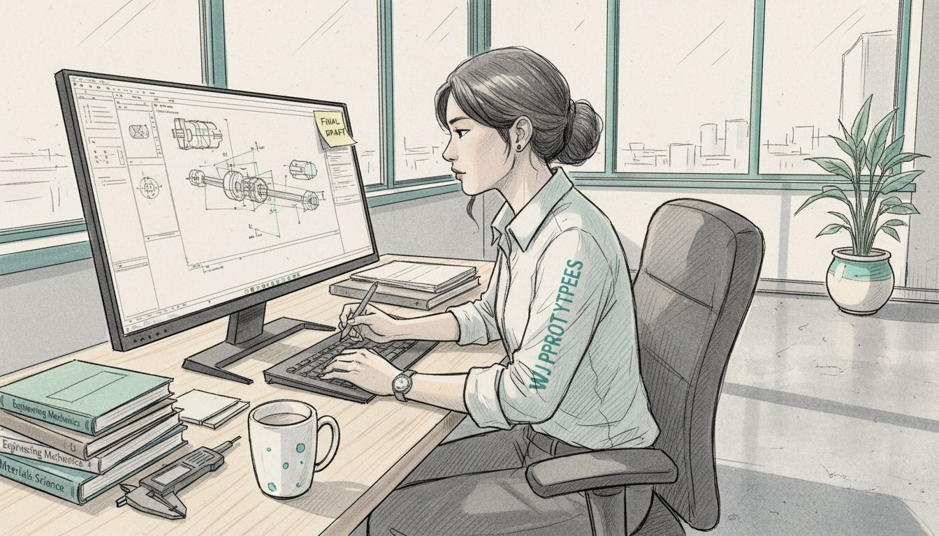 engineer refining vacuum casting cad model at drafting table