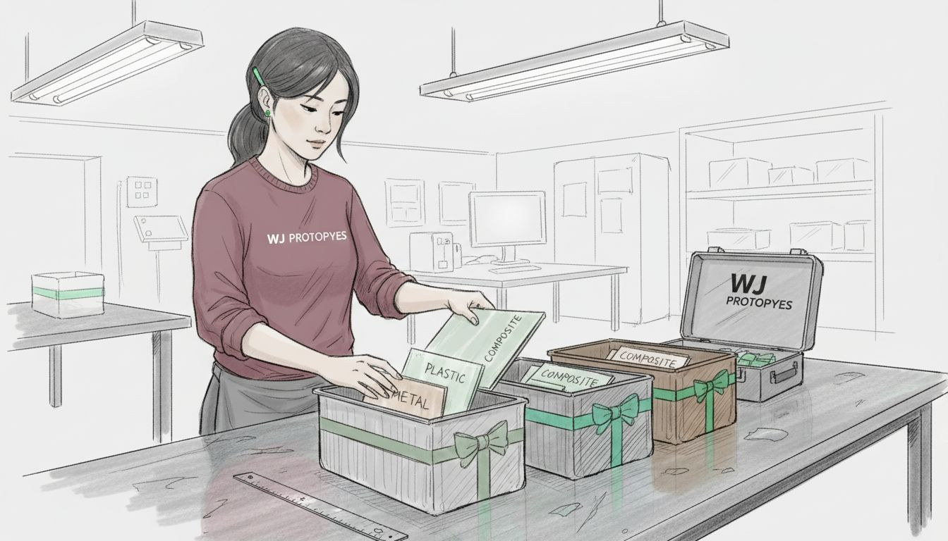 Technician sorts plastics metals composites for prototyping