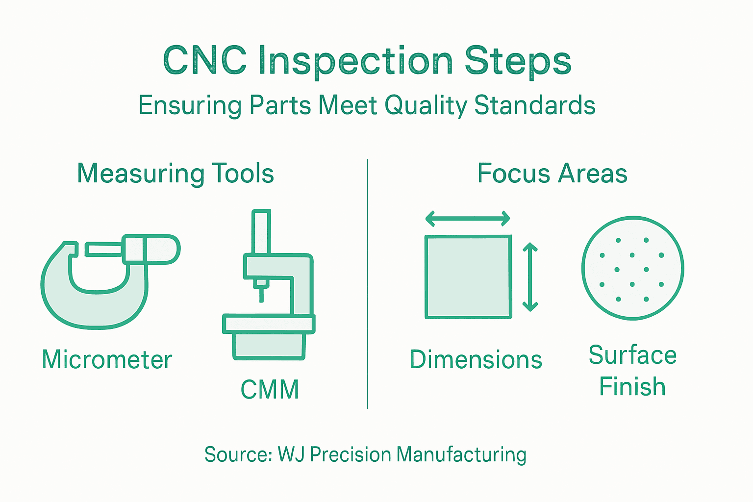 Infographic of CNC inspection steps and tools