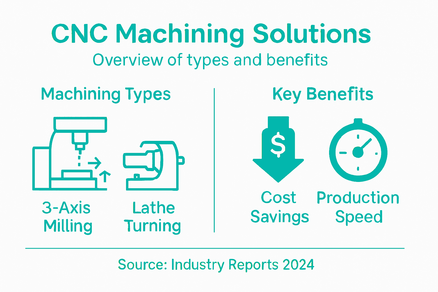 Infographic showing CNC machining types and benefits
